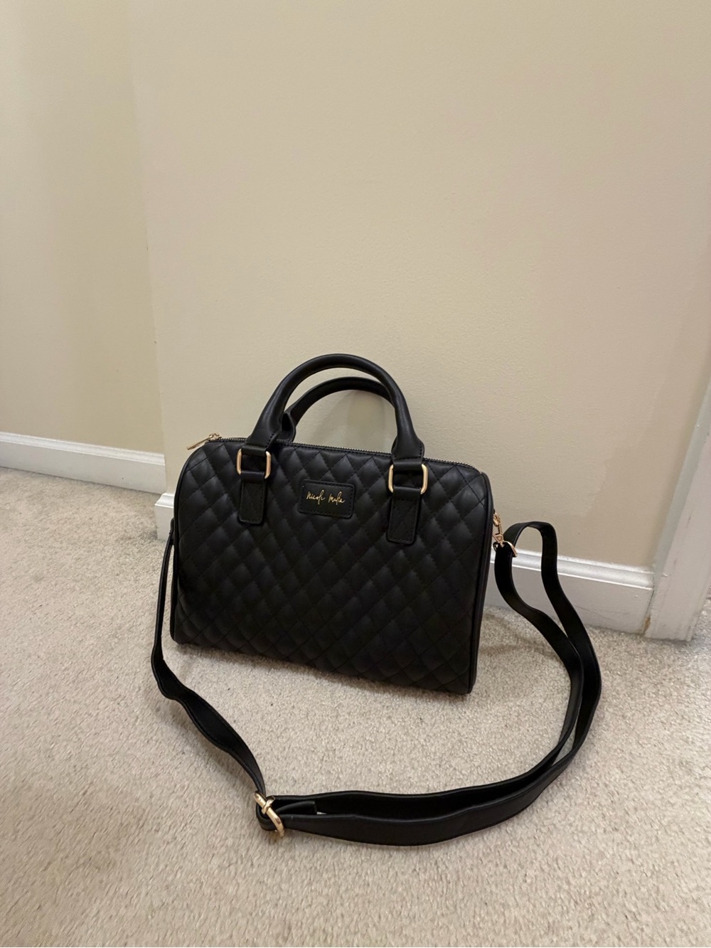Nicole Malia (discontinued small business) Vegan Leather Quilted Black Satchel